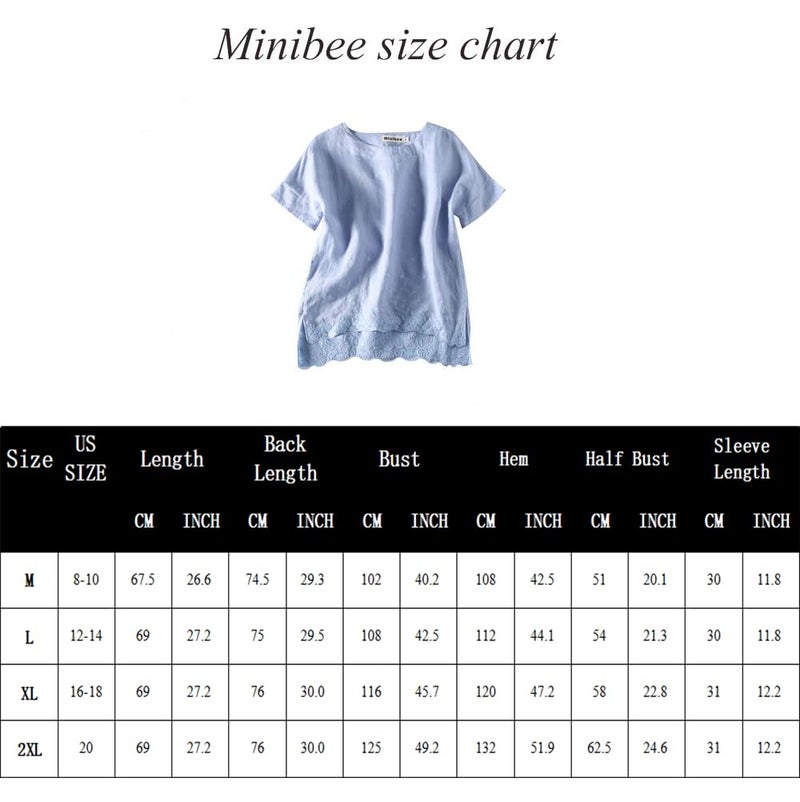 Minibee Women's Summer Linen Tunic Shirt High Low Hem Embroidery Blouse Top Orange M - Image 2